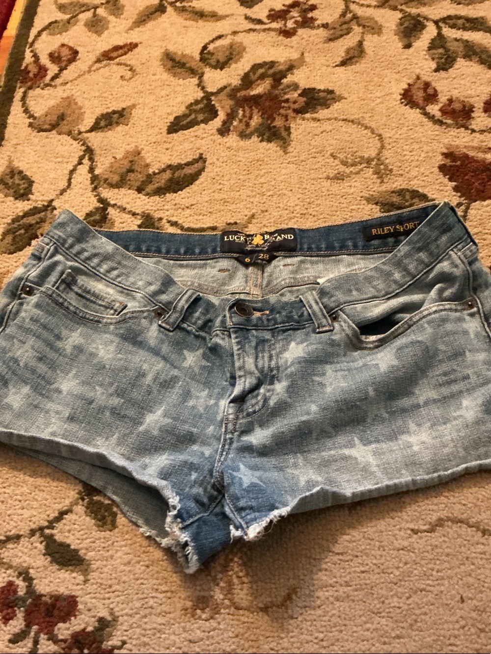 Lucky Brand Light Blue Star-Print Denim Cutoff Shorts